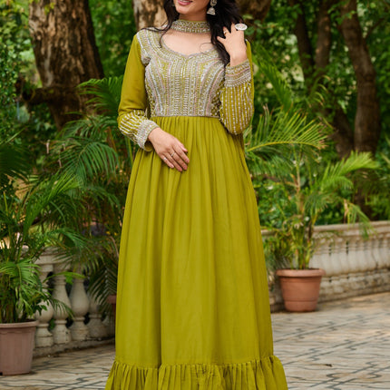 Prazu Fashion Parrot Georgette With Embroidery Beads Sequins Work Gown