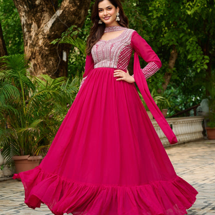 Prazu Fashion Pink Georgette With Embroidery Beads Sequins Work Gown