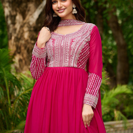 Prazu Fashion Pink Georgette With Embroidery Beads Sequins Work Gown