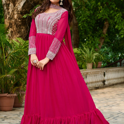 Prazu Fashion Pink Georgette With Embroidery Beads Sequins Work Gown