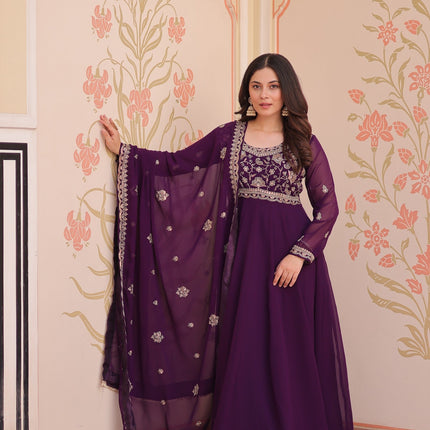 Prazu Fashion Purple Georgette With Beads Embroidery-Work Gown