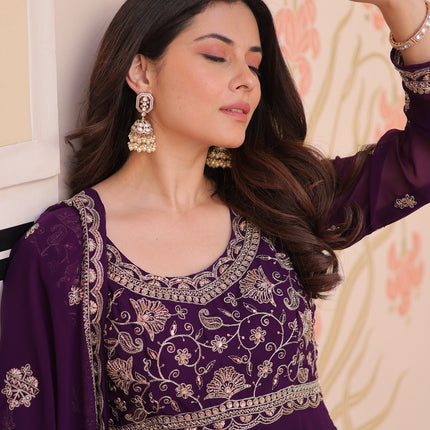 Prazu Fashion Purple Georgette With Beads Embroidery-Work Gown