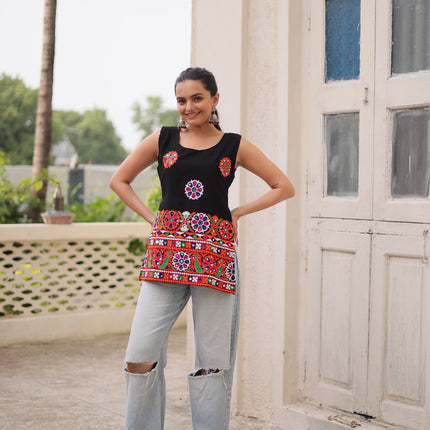 Prazu Fashion Black Georgette With Kutchi Gamthi Work Navratri Top