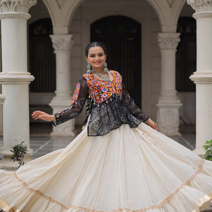 Prazu Fashion Black Georgette Bandhani Print With Kutchi Gamthi Navratri Lehenga