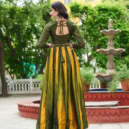 Prazu Fashion Multicolor Chinnon Padding Kutchi Gamthi Embroidered Work Navratri Lehenga