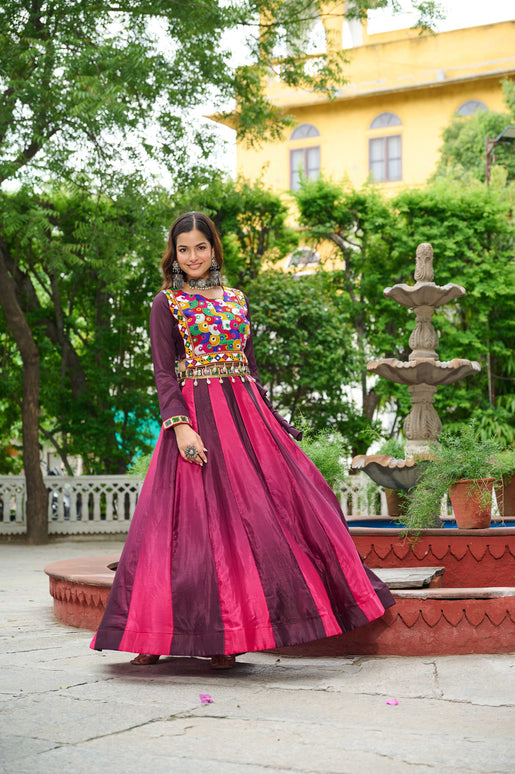 Prazu Fashion Multicolor Chinnon Pedding Kutchi Gamthi Embroidered Work Navratri Lehenga