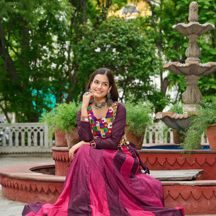 Prazu Fashion Multicolor Chinnon Pedding Kutchi Gamthi Embroidered Work Navratri Lehenga