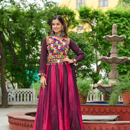Prazu Fashion Multicolor Chinnon Pedding Kutchi Gamthi Embroidered Work Navratri Lehenga