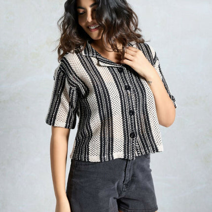 Black Knited Wevon Designer Shirt - Hiral Fashion