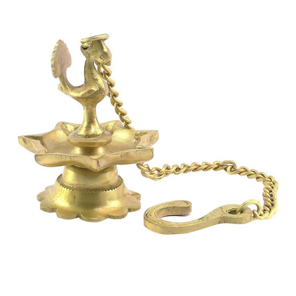eCraftIndia Gold-Toned Peacock Shaped Hanging Oil Wick Diya
