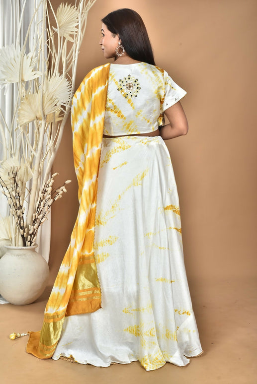 Morchari Women Tai Dai And Hand Embroidery Lehenga-Yellow