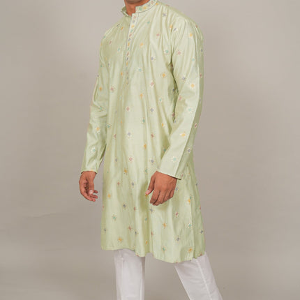 Bluesaanchi Handcrafted Cotton Kurta Pajama Set for Men – Pista Green