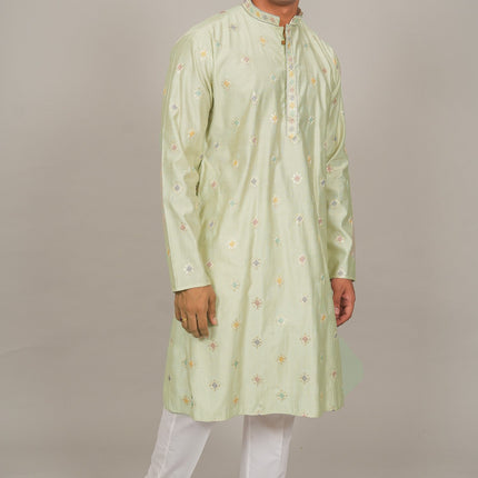 Bluesaanchi Handcrafted Cotton Kurta Pajama Set for Men – Pista Green