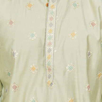 Bluesaanchi Handcrafted Cotton Kurta Pajama Set for Men – Pista Green