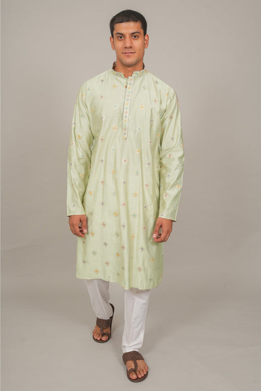 Bluesaanchi Handcrafted Cotton Kurta Pajama Set for Men – Pista Green