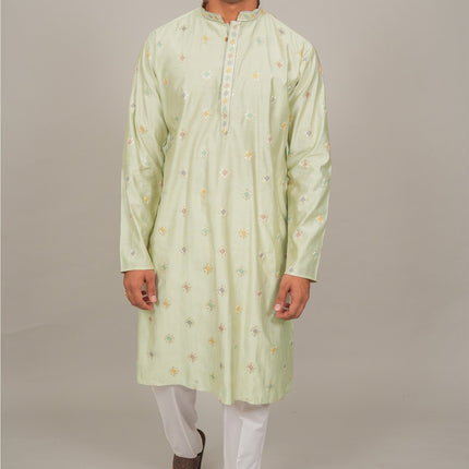 Bluesaanchi Handcrafted Cotton Kurta Pajama Set for Men – Pista Green