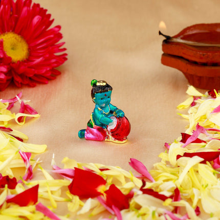 Estele Gold-Polished Divine Lord Krishna Idol for Home/Car Decor