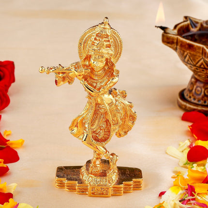 Estele Gold-Polished God of love Sri Krishna Idol for Pooja/Car decor