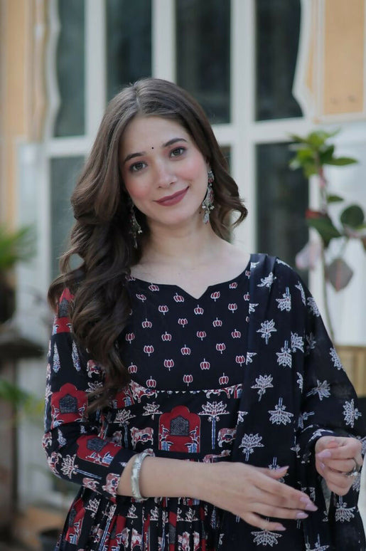 Aastha Fashion Black Pure Cotton Printed Party Wear Designer Gown