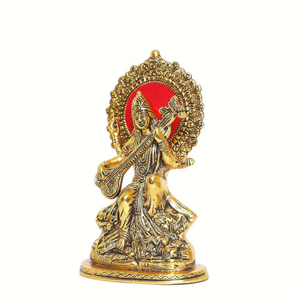 KridayKraft Gold-Polished Maa Saraswati Metal Statue