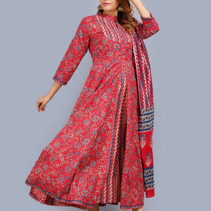 Shehnai Red Anarkali Double Dress With Matching Printed Dupatta