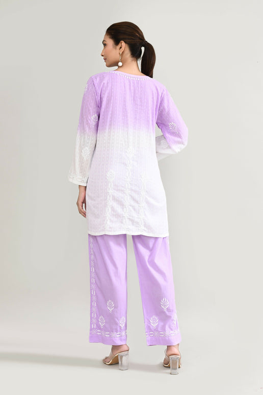 Joban Fashion Womens Cotton ChikanKari Purple Cord set