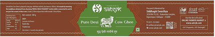 Siddhagiri's Satvyk Organic Pure Desi Cow Ghee | Made with Cow's Milk | Pure organic ghee, traditionally-churned