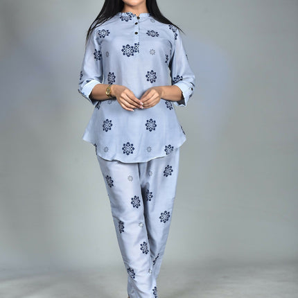 Morchari Digital Print Semi Muslin Co-Ord Set Top & Trouser-Multicolor