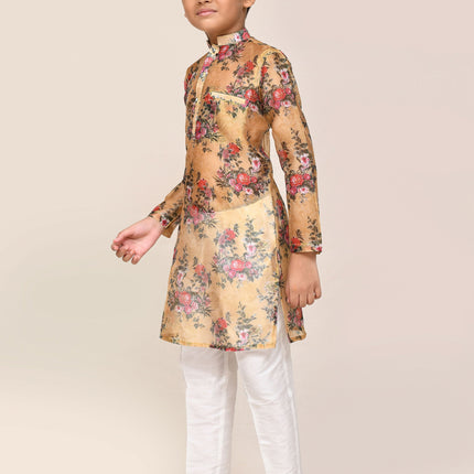 Joban Fashion Georgette Yellow Kurta With Straight Fit Pant