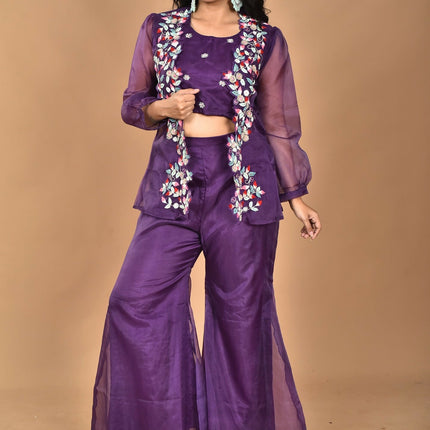 Morchari Women Hand Embroidery Crop Top-Purple