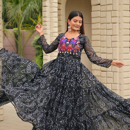 Aastha Fashion Black Faux Georgette Navratri Designer Gown Collection