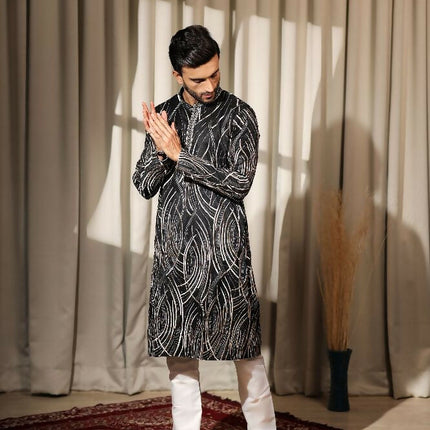 Black Viscose Designer Embroidery Work Kurta Set - Mahotsav