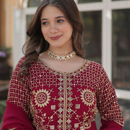 Aastha Fashion Pink Faux Blooming Embroidery Work Party Wear Designer Gown