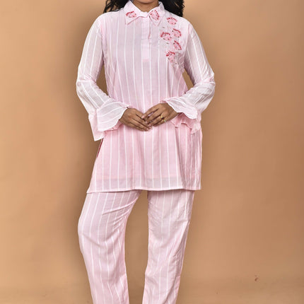 Morchari Women And Hand Embroidery Co-Ords-Pink