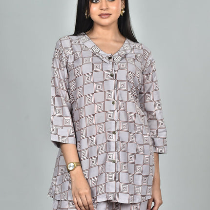 Morchari Digital Print Semi Muslin Co-Ord Set Top & Trouser-Multicolor