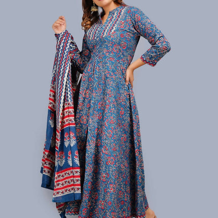 Shehnai Blue Anarkali Double Dress With Matching Printed Dupatta