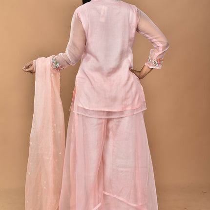 Morchari Women And Hand Embroidery Palazzo Set-Peach