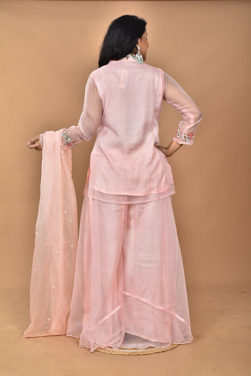 Morchari Women And Hand Embroidery Palazzo Set-Peach