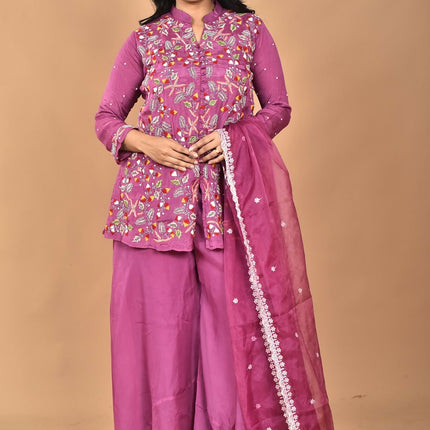 Morchari Women And Hand Embroidery Palazzo Set-Purple