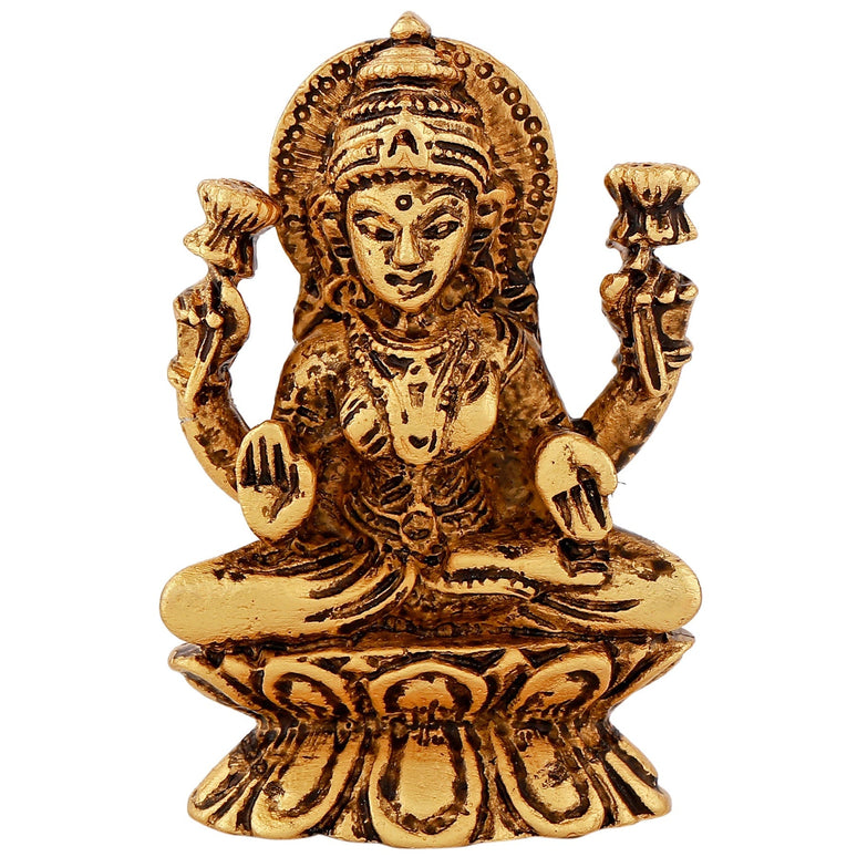 Estele Gold-Polished goddess of wealth Laxmi Devi on lotus Idol for Home/Car decor