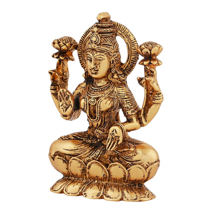 Estele Gold-Polished goddess of wealth Laxmi Devi on lotus Idol for Pooja/Car decor