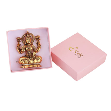 Estele Gold-Polished goddess of wealth Laxmi Devi on lotus Idol for Pooja/Car decor