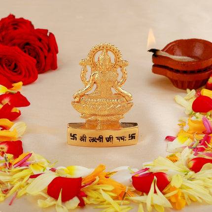 Estele Gold-Polished goddess of wealth Laxmi Devi on lotus Idol for Home/Car decor