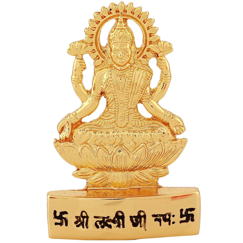 Estele Gold-Polished goddess of wealth Laxmi Devi on lotus Idol for Home/Car decor