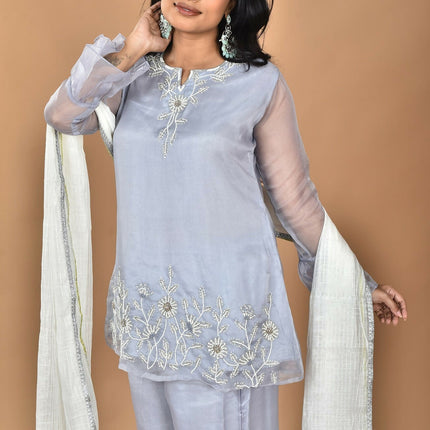 Morchari Women And Hand Embroidery Palazzo Set-Grey
