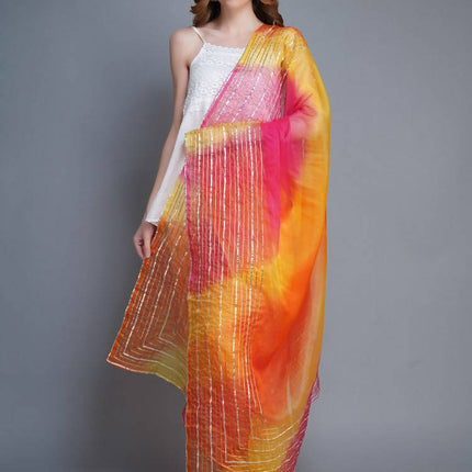 Shehnaai Multicoloured Dupatta In Organza With Multiline Gota Border