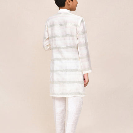 Joban Fashion Jacquard Silk Off White Kurta With Straight Fit Pant