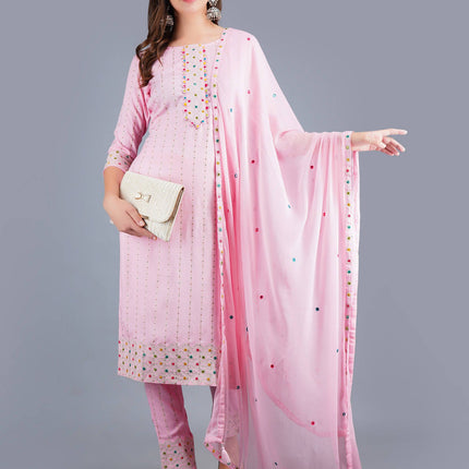 Shehnaai Pink With Gold Dot Print Suit