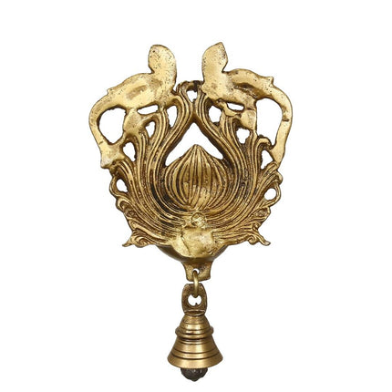 eCraftIndia Gold-Toned Handcrafted Antique Finish Diya with Bells Decorative Wall Hanging Showpiece