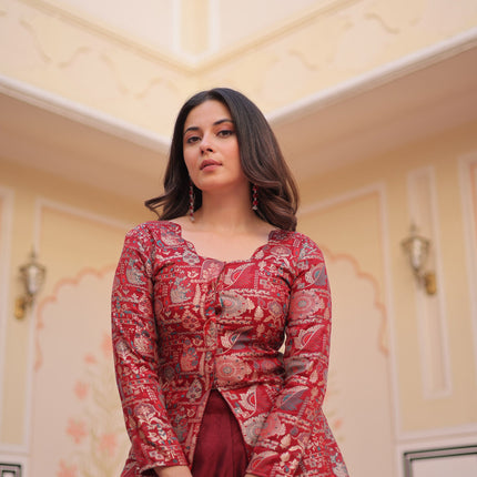 Lorenvalley Fashion Maroon Pure Simmer Vichitra Kali Pattern with Canvas Patta Lehenga Choli